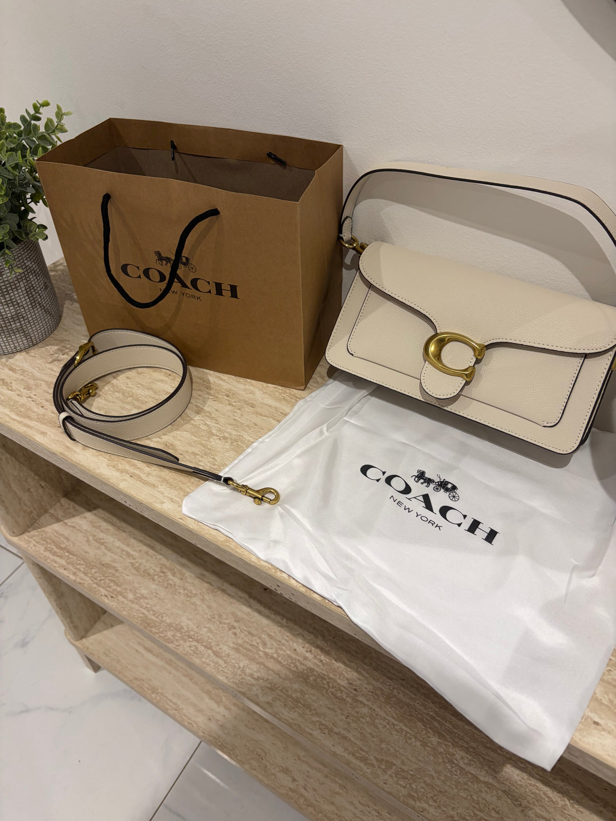 Sac à main Coach Blanc pebble tabby